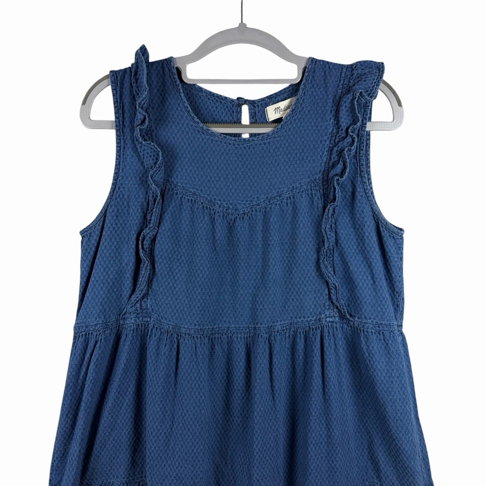 Madewell Women's Indigo Ruffled-Bodice Tiered Midi Dress Sz M Cottage-Core - Picture 3 of 9